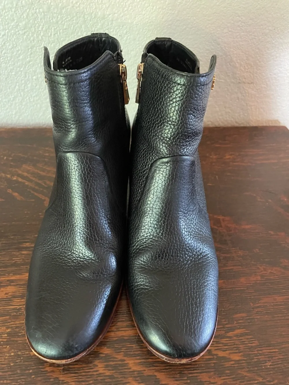 Tory Burch Black Leather Ankle Booties with Wood Heel